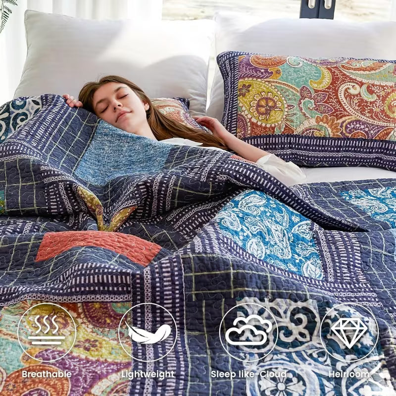 Double-Sided Lightweight Breathable Bedding Set 3 Piece, 1 Quilt Cover + 2 Pillowcases.