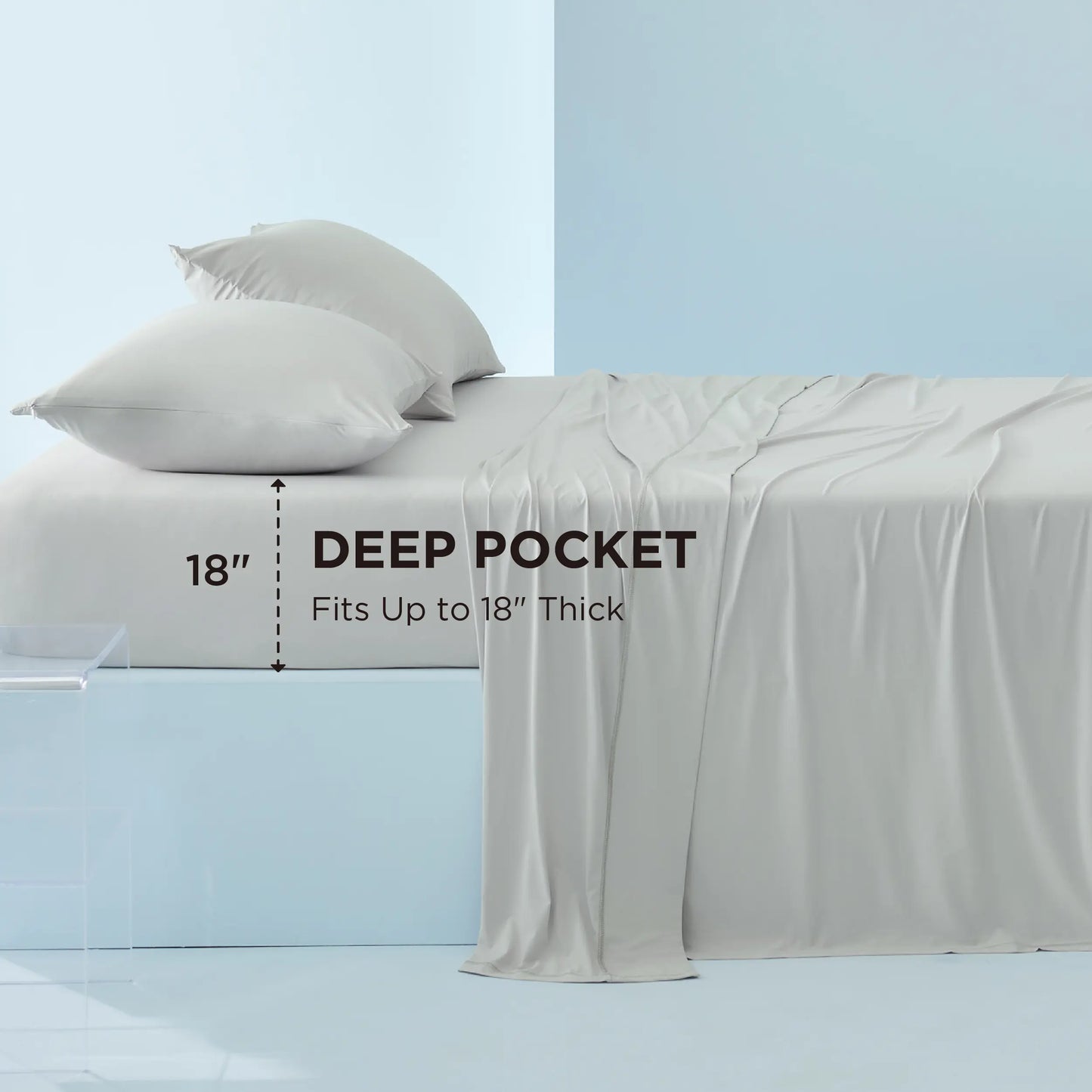 Cooling Sheets 4-Piece Set - 2 Pillowcases, 1 Flat Sheet, and 1 Deep-Pocket Fitted Sheet.