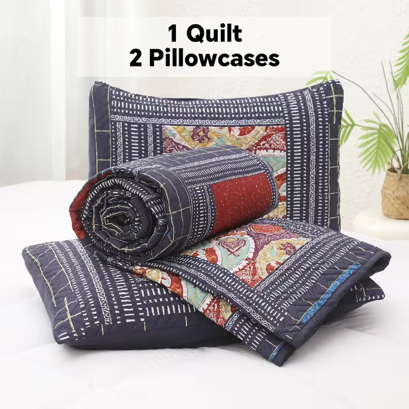 Double-Sided Lightweight Breathable Bedding Set 3 Piece, 1 Quilt Cover + 2 Pillowcases.