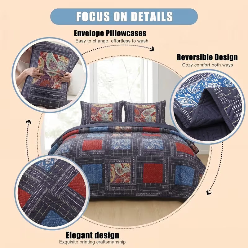Double-Sided Lightweight Breathable Bedding Set 3 Piece, 1 Quilt Cover + 2 Pillowcases.