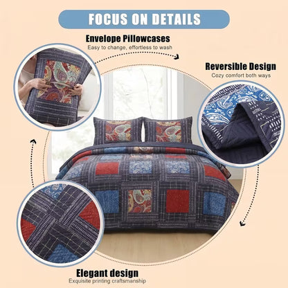 Double-Sided Lightweight Breathable Bedding Set 3 Piece, 1 Quilt Cover + 2 Pillowcases.